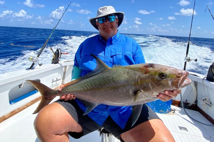 a person holding a fish on a boat in the water